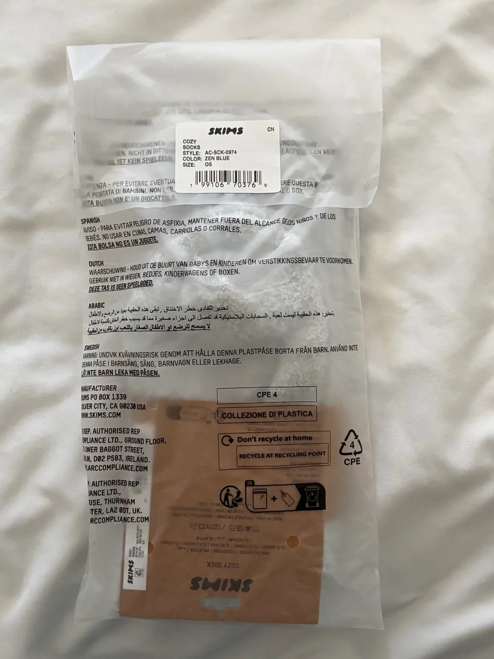 Skims Zen Blue Cozy Socks One Size New in Package